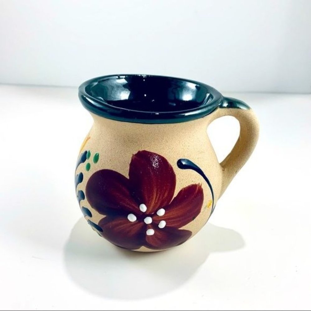 Handpainted Clay Coffee Mug. Colorful Floral Design. Handcrafted.